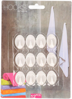Zelfklevende keuken/badkamer/kleding/ophang haakjes - 12x stuks - kunststof - wit