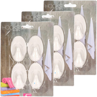 Zelfklevende keuken/badkamer/kleding/ophang haakjes - 12x stuks - kunststof - wit