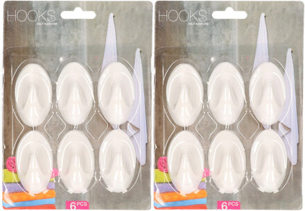 Zelfklevende keuken/badkamer/kleding/ophang haakjes - 12x stuks - kunststof - wit