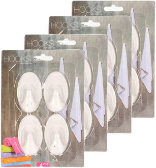 Zelfklevende keuken/badkamer/kleding/ophang haakjes - 16x stuks - kunststof - wit