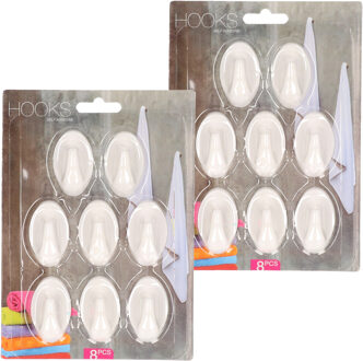 Zelfklevende keuken/badkamer/kleding/ophang haakjes - 16x stuks - kunststof - wit