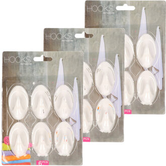 Zelfklevende keuken/badkamer/kleding/ophang haakjes - 18x stuks - kunststof - wit