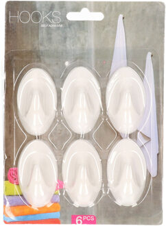 Zelfklevende keuken/badkamer/kleding/ophang haakjes - 6x stuks - kunststof - wit
