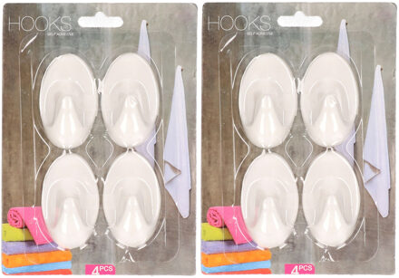 Zelfklevende keuken/badkamer/kleding/ophang haakjes - 8x stuks - kunststof - wit