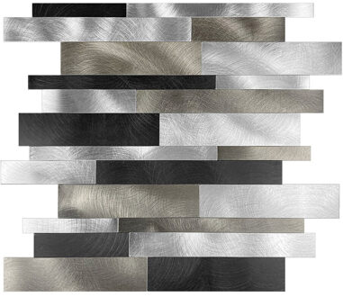 Zelfklevende Mozaïek Tegel - Afimera Alu Wildverband - Geborsteld Zwart/Zilver - 303x298x4mm