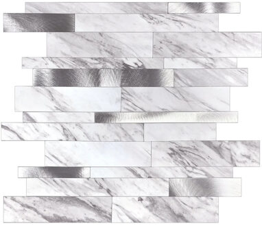 Zelfklevende Mozaïek Tegel - Afimera Alu Wildverband - Marmerlook Natuursteen Wit - 303x298x4mm