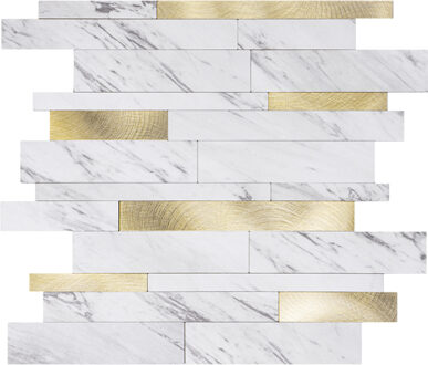 Zelfklevende Mozaïek Tegel - Afimera Alu Wildverband - Marmerlook Wit/Goud - 303x298x4mm