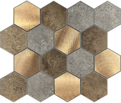 Zelfklevende Mozaïek Tegel - Afimera Hexagon XL - Taupe/Grijs/Koper - 292x254x4mm