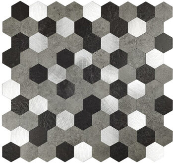 Zelfklevende Mozaïek Tegel - Afimera Mix Hexagon - Grijs/Zwart - 288x280x4mm