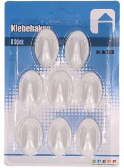 Zelfklevende ophanghaken - 8x stuks - witte kunststof keuken/badkamer haakjes - 3 x 4 cm