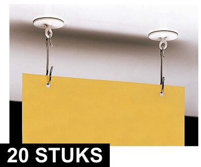 Zelfklevende plafondhaak - 20x - met oog - kunststof - 3,9 cm Multi