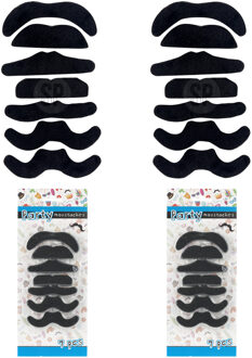 Zelfklevende plaksnorren set van 7 stuks - 2x - carnaval/verkleed accessoires - zwart