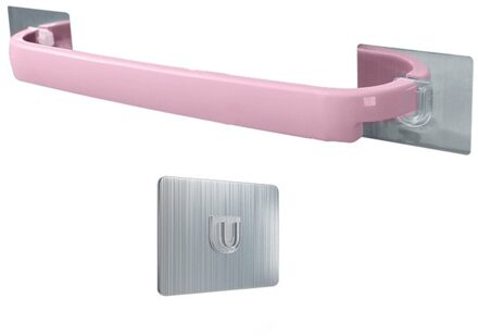 Zelfklevende Wandmontage Badkamer Handdoek Bar Plank Rack Holder Toilet Roll Paper Opknoping Hanger Multifunctionele Plastic Houder Roze