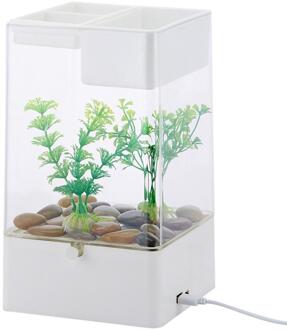 Zelfreinigende Aquarium Lui Kleine Acryl Goudvis Tank Desktop Transparante Emmer Aquarium Ecologische Kale Cilinder wit