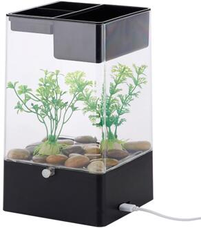 Zelfreinigende Aquarium Lui Kleine Acryl Goudvis Tank Desktop Transparante Emmer Aquarium Ecologische Kale Cilinder zwart