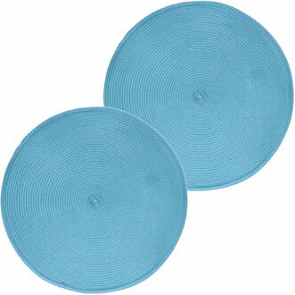 Zeller 10x Ronde placemats turquoise geweven 38 cm - Tafeldecoratie - Borden onderleggers van kunststof