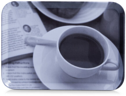 Zeller 1x Dienbladen kunststof met koffieprint 30 x 22 cm Zwart