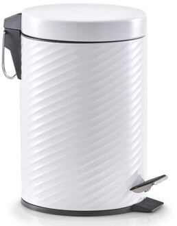 Zeller 1x Witte vuilnisbakken/pedaalemmers met groeven 3 liter