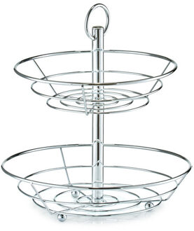 Zeller 2-laags etagere - rond - zilver - metaal - D26 x H29 cm - fruitschaal/fruitmand