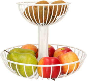 Zeller 2-laags fruitschaal/fruitmand rond wit metaal 29 cm - Fruitschalen