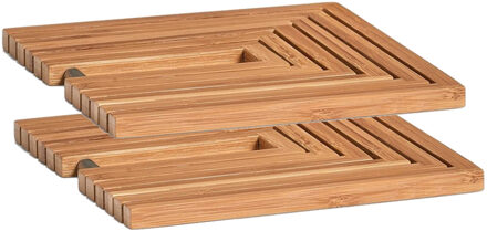 Zeller 2x Bamboe houten pannenonderzetters uitklapbaar 19-34 x 19 cm - Zeller - Keukenbenodigdheden - Kookbenodigdheden - Pannen/schalen onderzetters van hout
