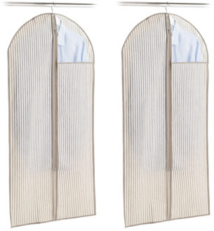 Zeller 2x Beige gestreepte kledinghoezen 60 x 120 cm met kijkvenster - Zeller - Kledingkastbenodigdheden - Kleding opbergen - Colberts/jasjes/pakken opbergen - Kledinghoezen groot