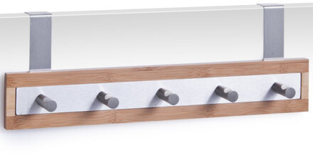 Zeller 2x Bruin/zilveren deur kapstokken met 5 haken 36 cm