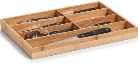 Zeller 2x Bruine bestekbakken inzetbakken 7-vaks bamboe 44 x 30,5 cm