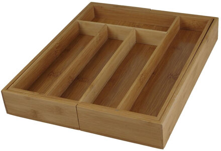 Zeller 2x Bruine uitschuifbare bestekbakken inzetbakken bamboe 29-40 x 33 cm