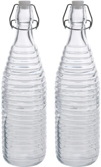 Zeller 2x Glazen decoratie flessen transparant met beugeldop 1000 ml - Drinkflessen