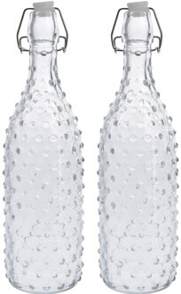 Zeller 2x Glazen decoratie flessen transparant met beugeldop 1000 ml - Drinkflessen