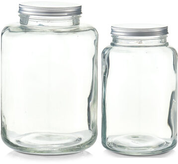 Zeller 2x Grote glazen voorraadpotten/koekjespotten 4900 ml en 7000 ml