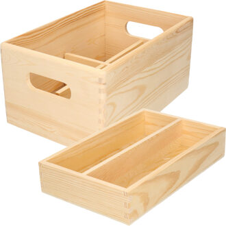 Zeller 2x Houten kistje met inzettray en vakverdeling 30 x 20 cm - Zeller - Woonaccessoires - Kantoorbenodigdheden - Hobbybenodigdheden - Houten kisten met vakken