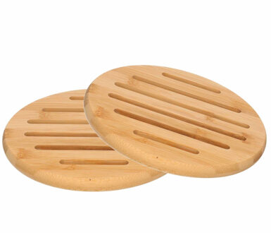 Zeller 2x Houten pannenonderzetters rond 20 cm - Zeller - Keukenbenodigdheden - Kookbenodigdheden - Pannen/schalen onderzetters van hout