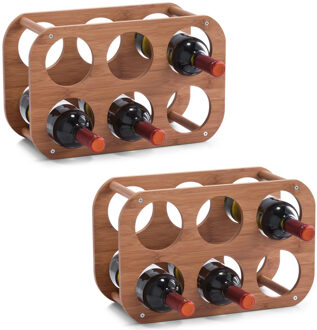 Zeller 2x Houten wijnflessen rekken/wijnrekken compact voor 6 flessen 38 cm - Zeller - Keukenbenodigdheden - Woonaccessoires/decoratie - Wijnflesrekken/wijnflessenrekken/wijnrekken - Rek/houder voor wijnflessen
