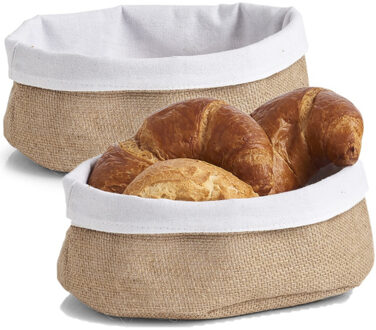 Zeller 2x Jute brood serveer mandjes 22 x 15 cm - Zeller - Keukenbenodigdheden - Tafel dekken - Ontbijten/Brunchen/Lunchen - Broodjes/bolletjes serveren - Broodmanden