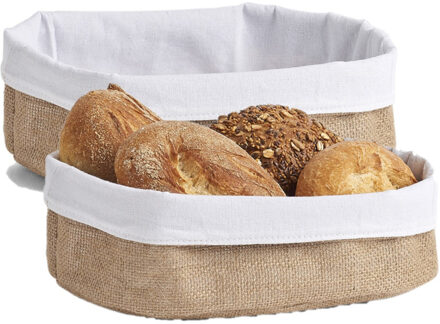 Zeller 2x Jute brood serveer mandjes 26 x 18 cm - Zeller - Keukenbenodigdheden - Tafel dekken - Ontbijten/Brunchen/Lunchen - Broodjes/bolletjes serveren - Broodmanden