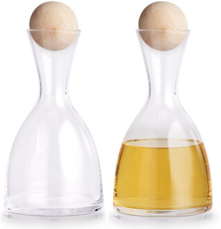 Zeller 2x Luxe glazen karaffen met houten bol/bal dop 750 ml