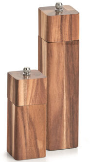 Zeller 2x Luxe peper/zout molens acacia hout 13 en 21 cm