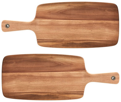 Zeller 2x Rechthoekige acacia houten snij/serveerplanken 52 cm - Snijplanken Bruin