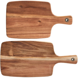 Zeller 2x Rechthoekige acacia houten snijplanken met handvat 32/42 cm - Snijplanken Bruin
