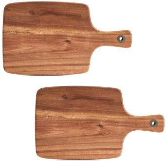Zeller 2x Rechthoekige acacia houten snijplanken met handvat 32 cm - Snijplanken Bruin