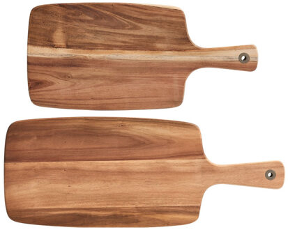 Zeller 2x Rechthoekige acacia houten snijplanken met handvat 42/52 cm