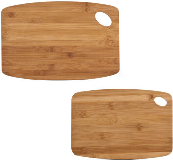 Zeller 2x Rechthoekige bamboe houten snij/serveerplanken met ophangoog 26 en 34 cm - Snijplanken Bruin