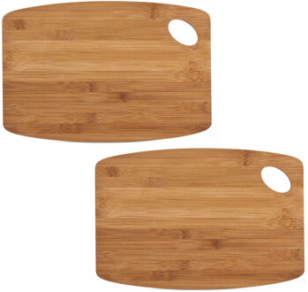 Zeller 2x Rechthoekige bamboe houten snij/serveerplanken met ophangoog 34 cm - Snijplanken Bruin