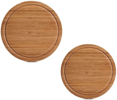 Zeller 2x Ronde bamboe houten snijplanken met sapgroef 25/30 cm