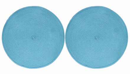 Zeller 2x Ronde placemats turquoise geweven 38 cm - Tafeldecoratie - Borden onderleggers van kunststof