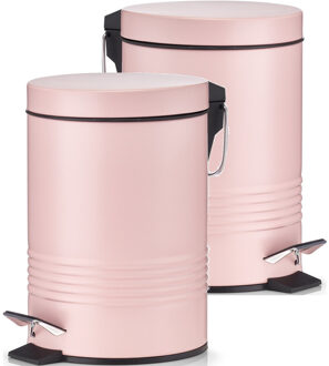 Zeller 2x Roze vuilnisbakken/pedaalemmers 3 liter van 17 x 25 cm