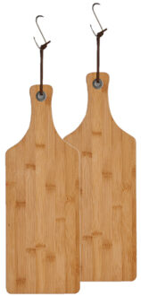 Zeller 2x stuks bamboe houten snijplanken/serveerplanken met handvat 44 x 16 cm