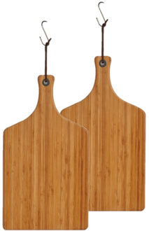 Zeller 2x stuks bamboe houten snijplanken/serveerplanken met handvat 44 x 25 cm - Snijplanken Bruin